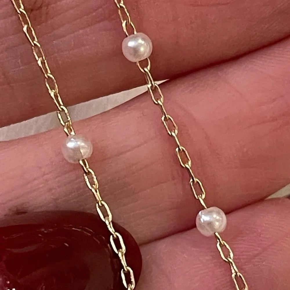 Delicate anklet gold tone faux pearl station dainty adjustable up to 10 inches